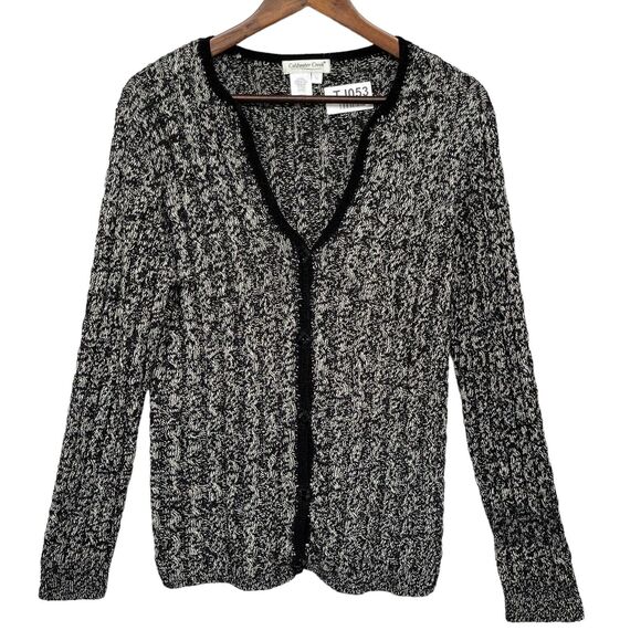 Coldwater Creek Button Front Cardigan Sweater Women Size M Gray Knit Long Sleeve - Picture 1 of 15